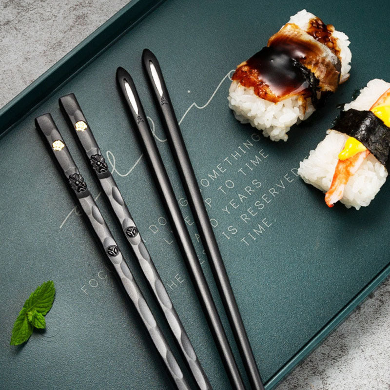 Stylish Reusable Black Gold Chopsticks Set 5 Pairs