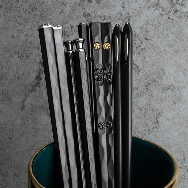 Stylish Reusable Black Gold Chopsticks Set 5 Pairs
