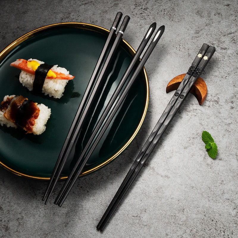 Stylish Reusable Black Gold Chopsticks Set 5 Pairs