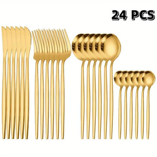 24Piece Gold Stainless Steel Portuguese Flatware Set