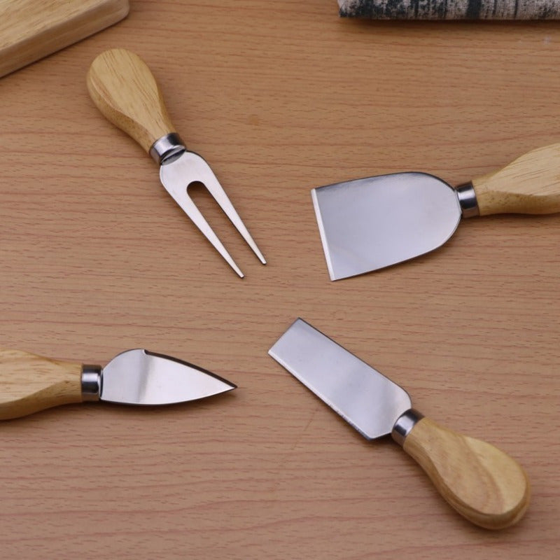4Piece Stainless Steel Cheese Knife Set with Oak Handles