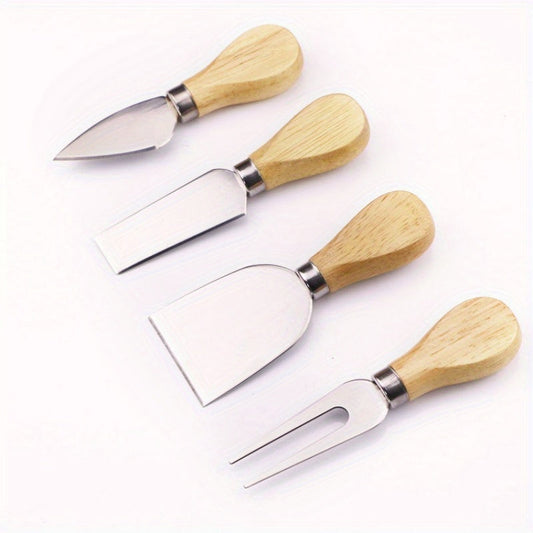 4Piece Stainless Steel Cheese Knife Set with Oak Handles