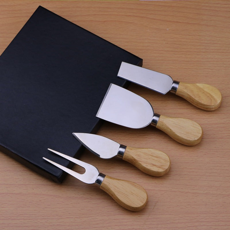 4Piece Stainless Steel Cheese Knife Set with Oak Handles