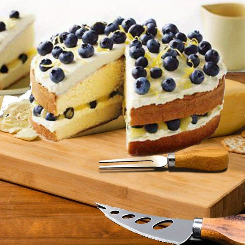 4Piece Stainless Steel Cheese Knife Set with Oak Handles