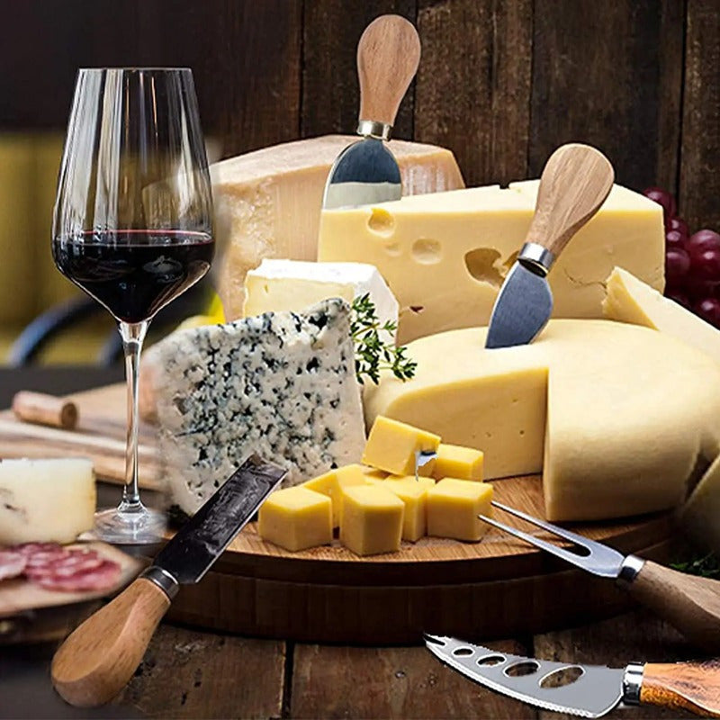 4Piece Stainless Steel Cheese Knife Set with Oak Handles