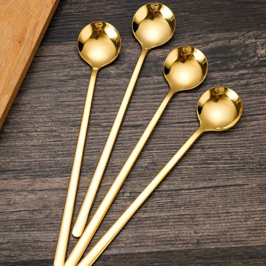 Elegant 304 Stainless Steel Long Handle Gold Spoons Set | Kitchen + Metal