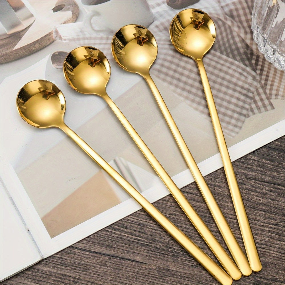Elegant 304 Stainless Steel Long Handle Gold Spoons Set | Kitchen + Metal