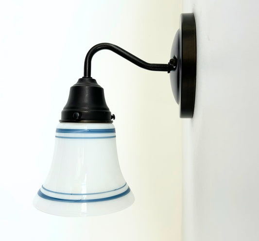 1940's Traditional Milk Glass Bell With Blue Accent Wall Sconce/Pendant Light