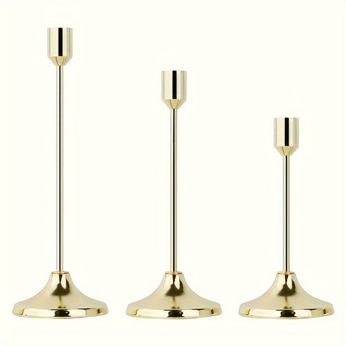 Elegant 3Piece Metal Candle Holders Gold Rose Gold Finish