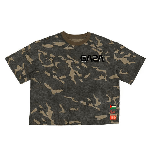 Nasa Script GAZA Unisex Camo Cropped Oversized T-shirt