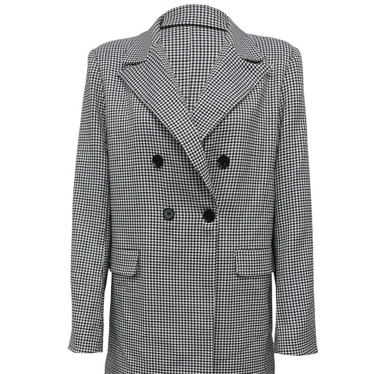 Ladies Checkered Suit Jacket - Lapel Double Breasted Style