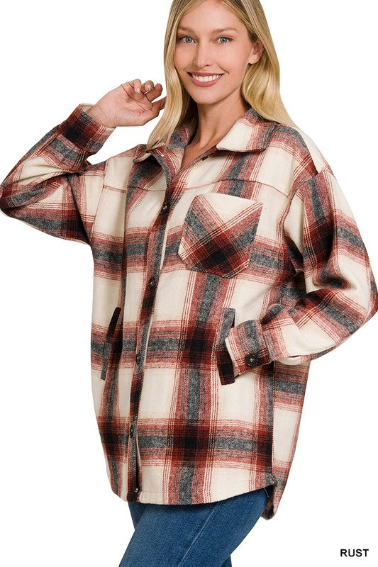 ZENANA Oversized Yarn Dyed Plaid Longline Shacket