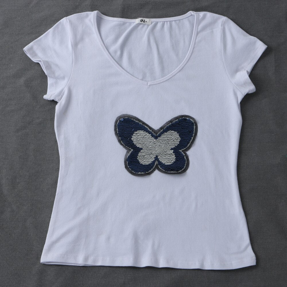 1PC DIY Blue Butterfly Reversible Sequins Sew On