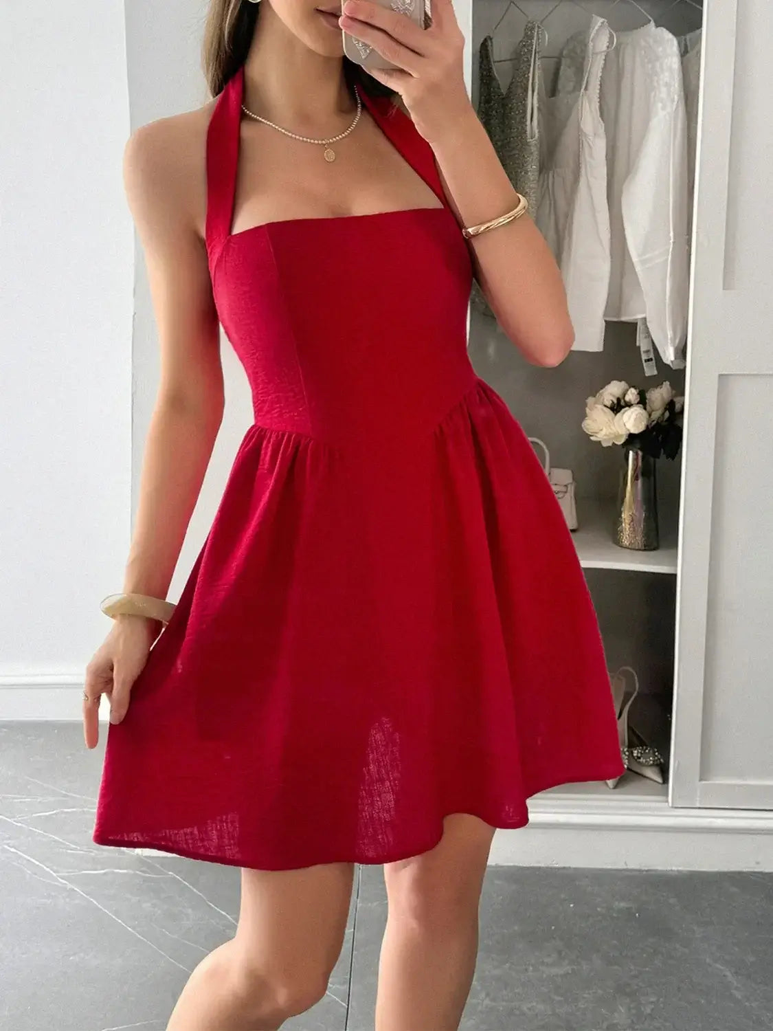 Halter Neck Mini White Summer Dress
