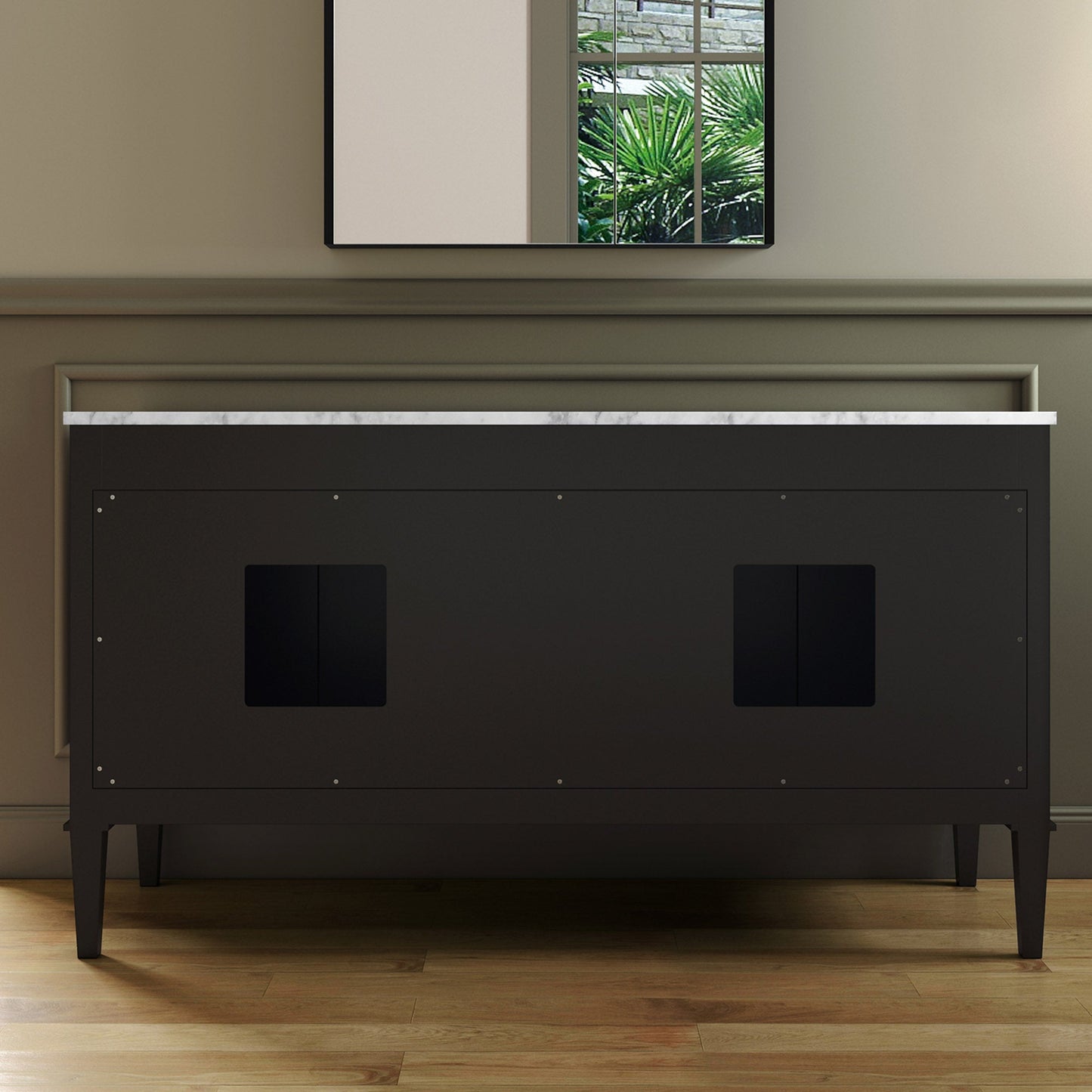 WOODBRIDGE Roma 61"x22"x38" Solid Wood Bath Vanity in Espresso with Gold Hardware and Carrara Marble Top with Pre-Drilled Hole for Single Hole Faucet, Roma-6021-Espresso+CAVT6122D-8