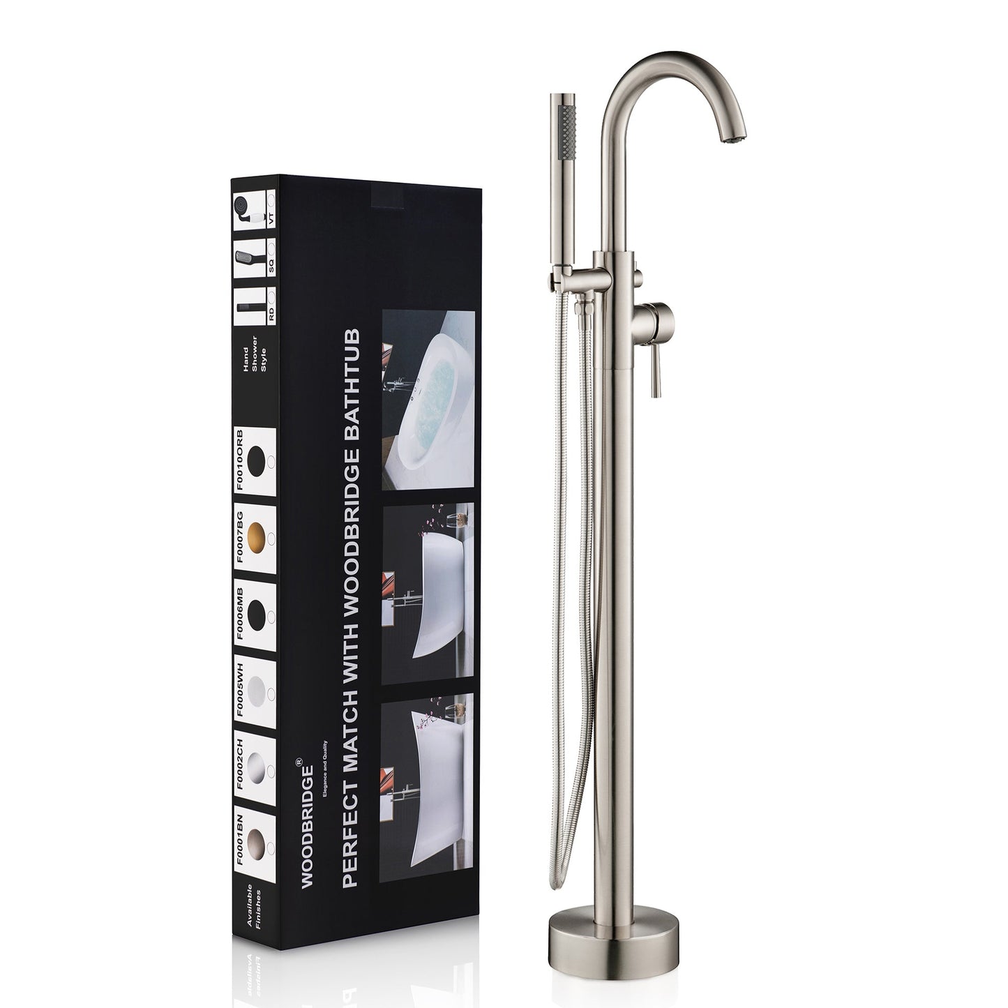 WOODBRIDGE F0001BNRD Contemporary Single Handle Floor Mount Freestanding Tub Filler Faucet with Hand shower