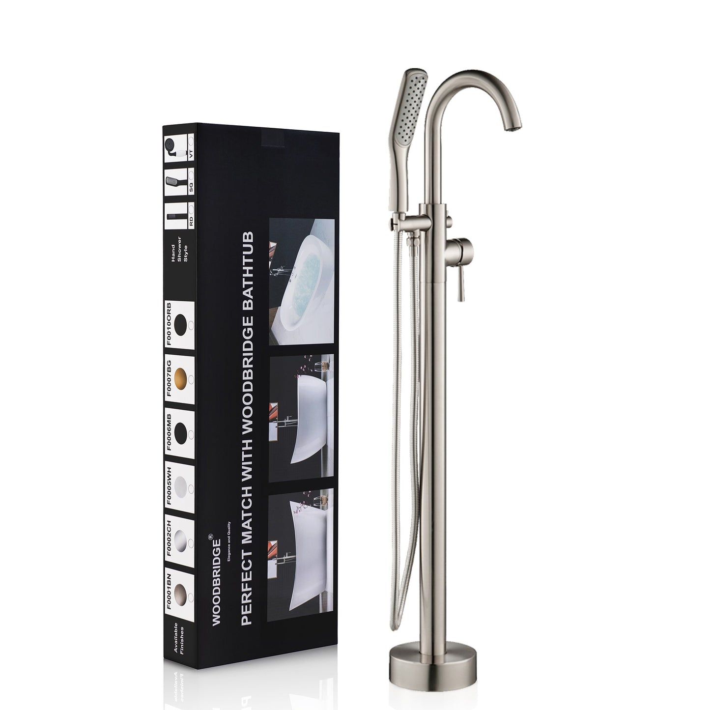 WOODBRIDGE WOODBRIDGEE Contemporary Single Handle Floor Mount Freestanding Tub Filler Faucet with Hand Shower
