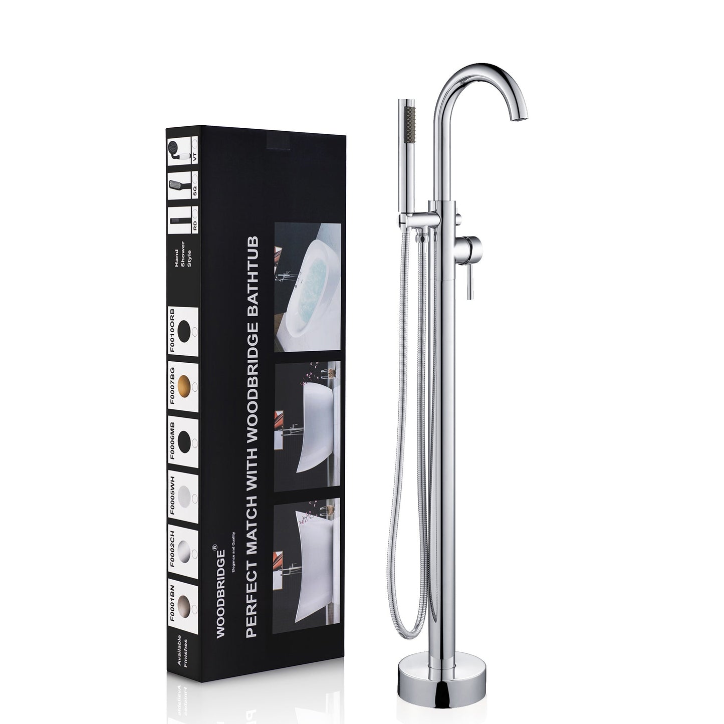 WOODBRIDGE F0001BNRD Contemporary Single Handle Floor Mount Freestanding Tub Filler Faucet with Hand shower