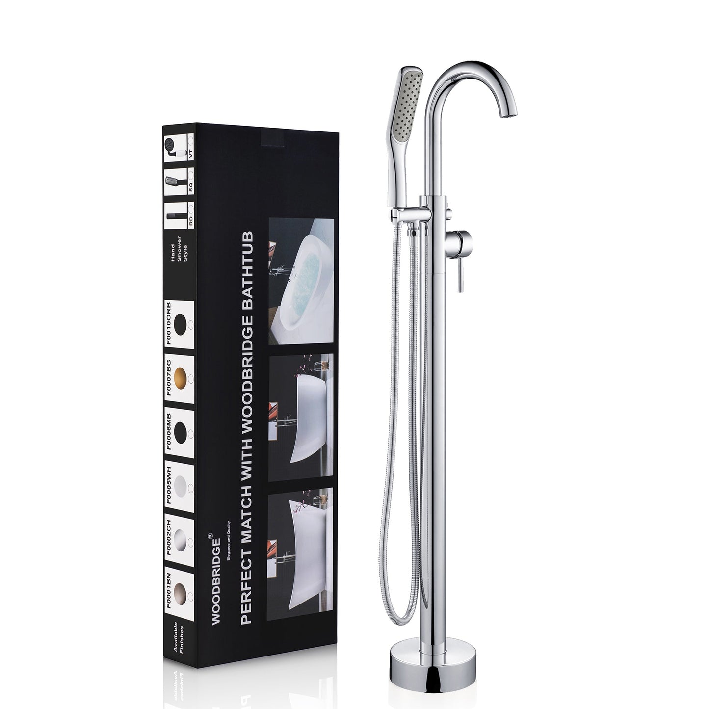WOODBRIDGE WOODBRIDGEE Contemporary Single Handle Floor Mount Freestanding Tub Filler Faucet with Hand Shower