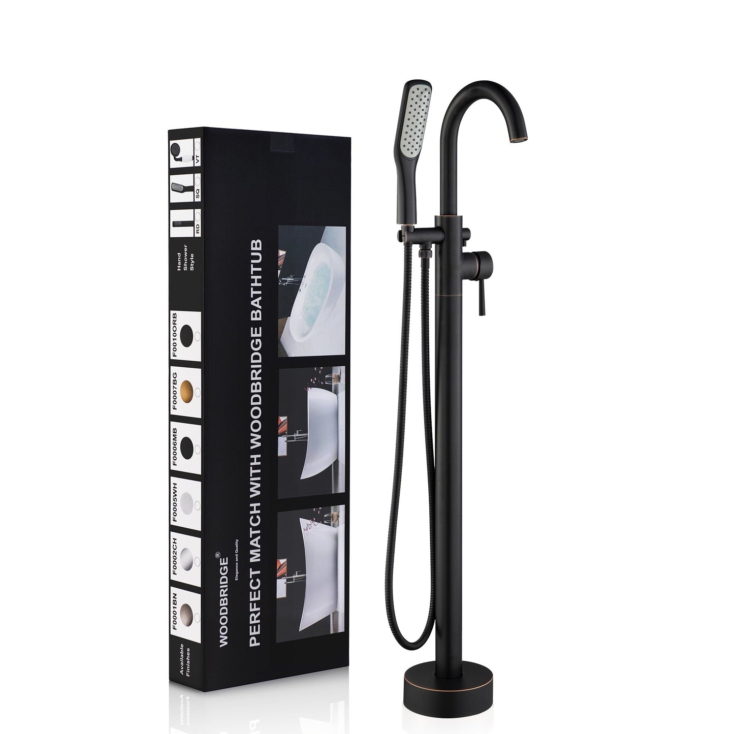 WOODBRIDGE WOODBRIDGEE Contemporary Single Handle Floor Mount Freestanding Tub Filler Faucet with Hand Shower