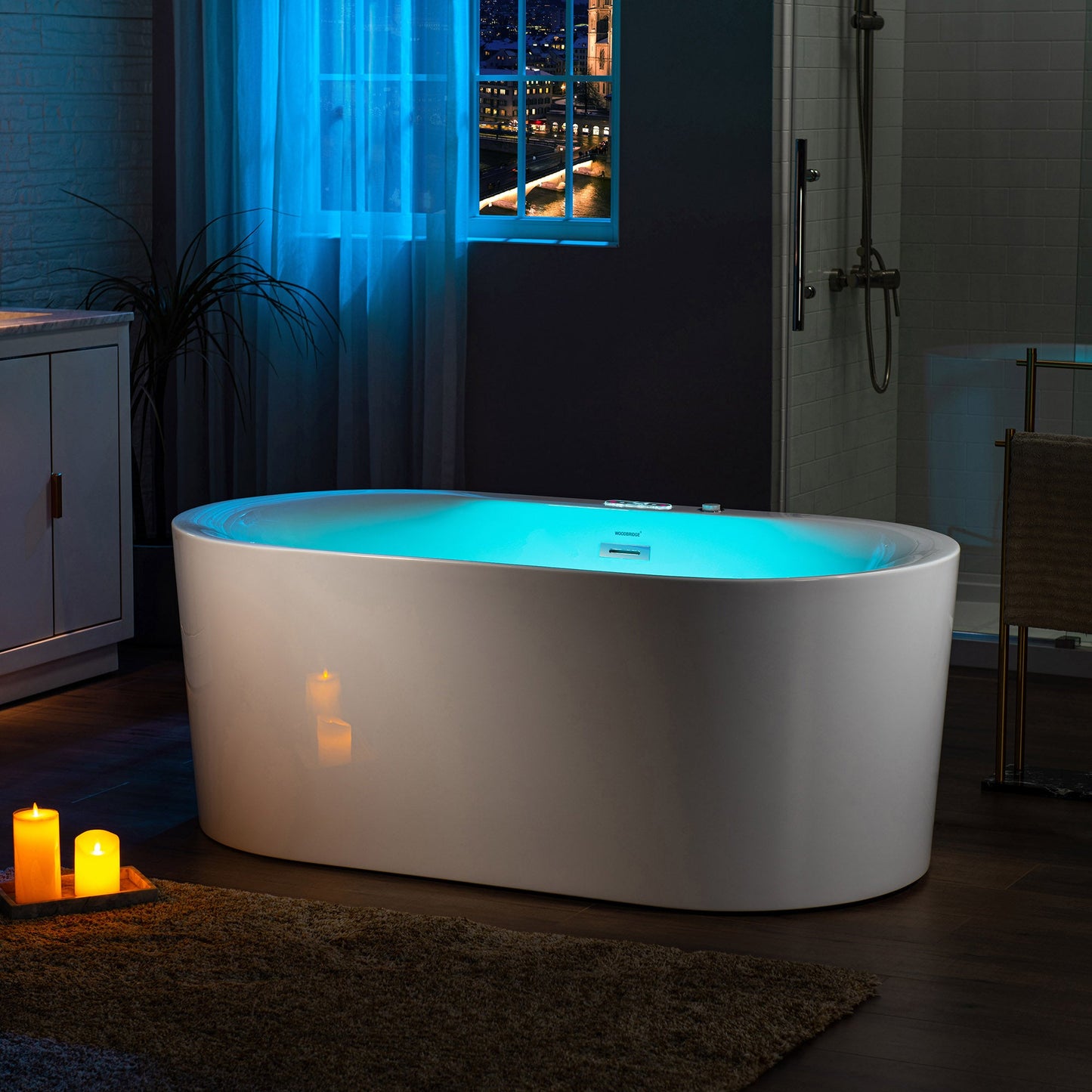 WOODBRIDGE 59" x 31-1/2" Whirlpool Water Jetted and Air Bubble Freestanding Heated Soaking Combination Bathtub with LED control panel