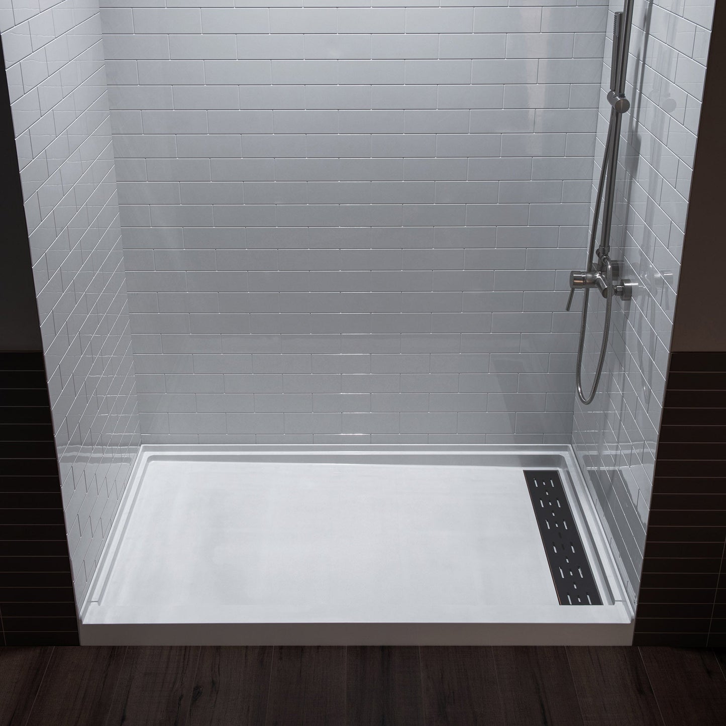 WOODBRIDGE Solid Surface 60" W x 75" H Tile Tub and Shower Wall Panel Surround, Quick Install, Cuttable, Staggered Brick Pattern
