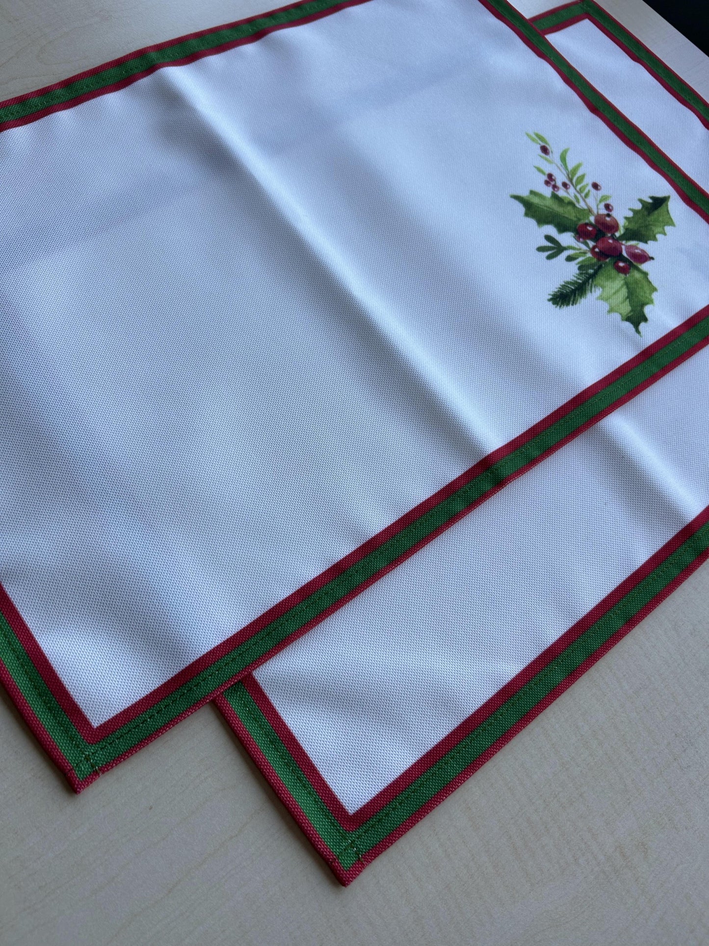 Holly Berry and Greenery Pattern Placemats - Nature Inspired