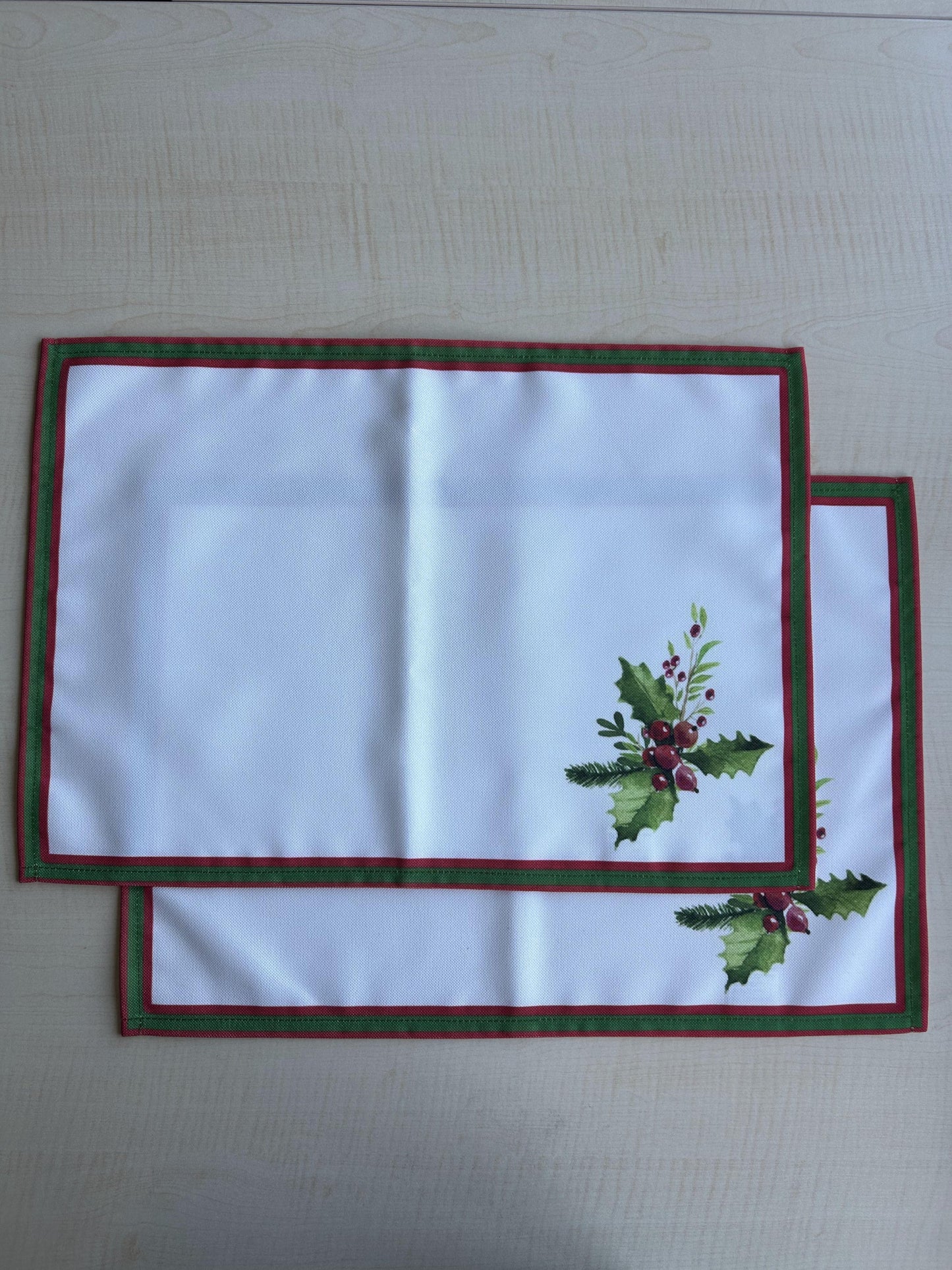 Holly Berry and Greenery Pattern Placemats - Nature Inspired
