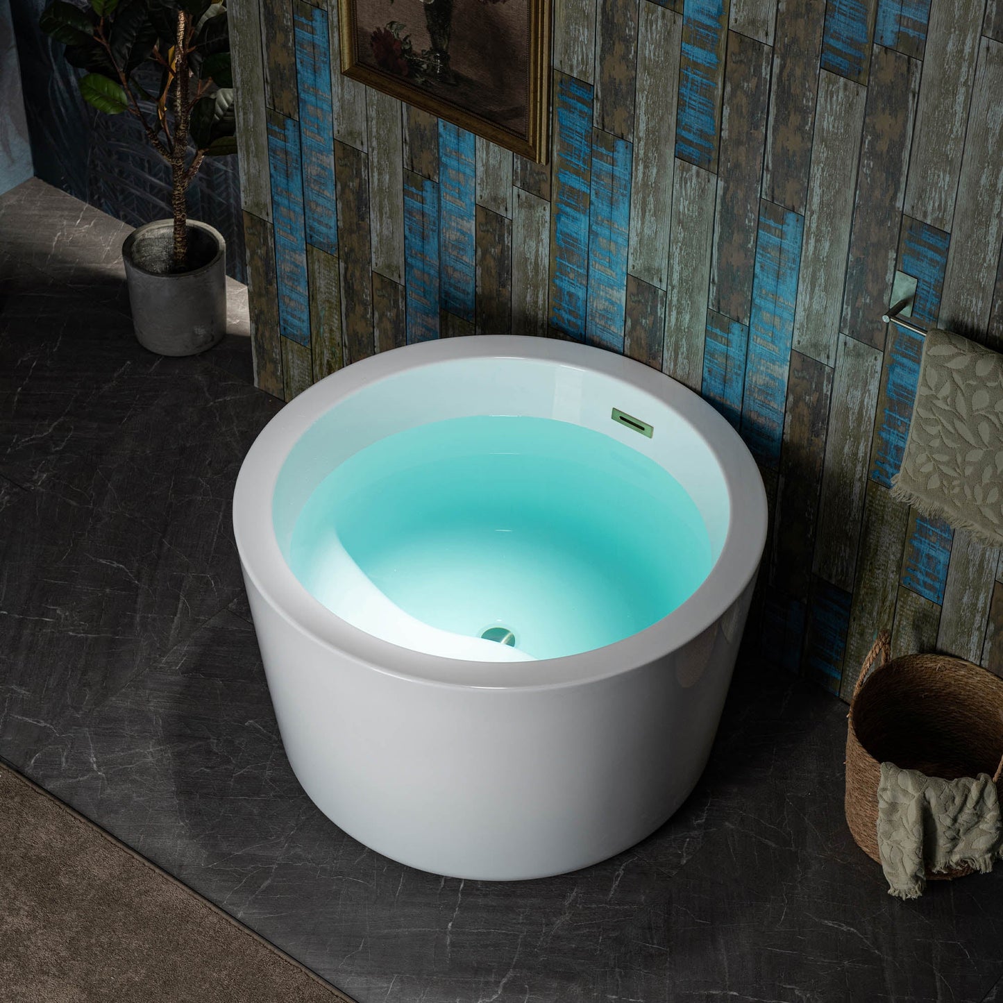 WOODBRIDGE 41" Acrylic Freestanding Round Contemporary Soaking Tub with Pre-molded Seat