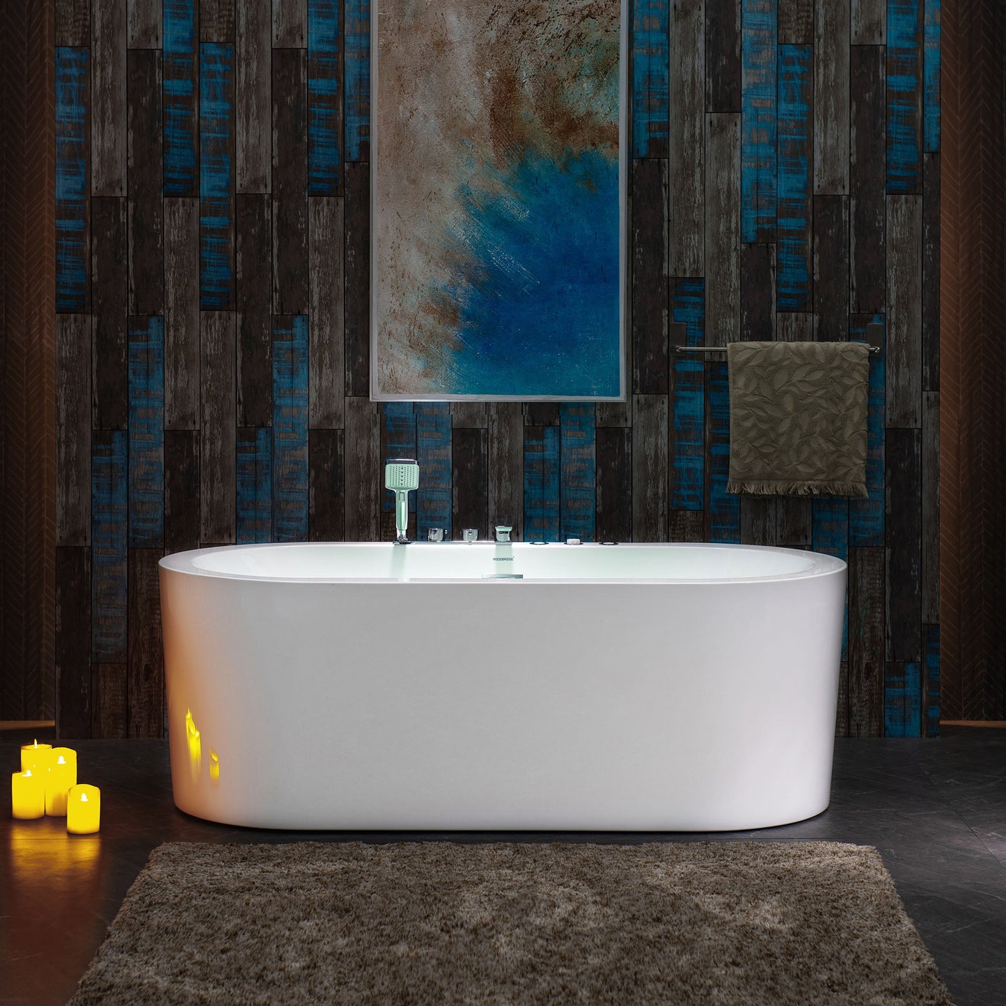 WOODBRIDGE 66-1/2" x 31-7/8" Whirlpool Water Jetted and Air Bubble Freestanding Heated Soaking Combination Bathtub with Tub Filler