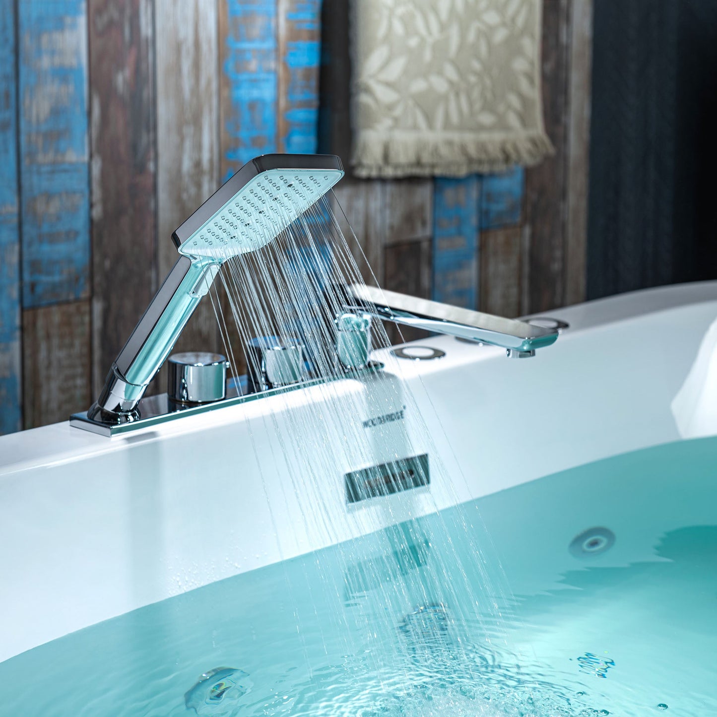WOODBRIDGE 66-1/2" x 31-7/8" Whirlpool Water Jetted and Air Bubble Freestanding Heated Soaking Combination Bathtub with Tub Filler