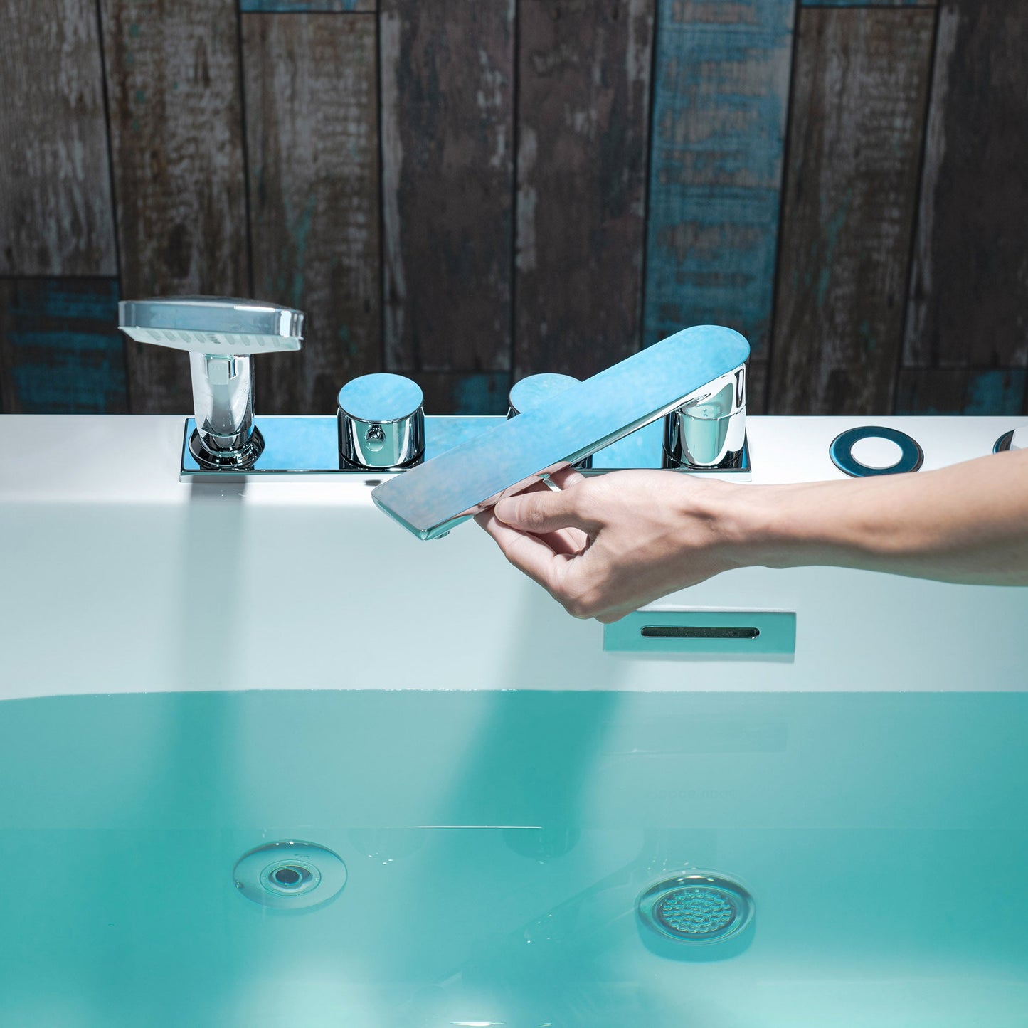 WOODBRIDGE 66-1/2" x 31-7/8" Whirlpool Water Jetted and Air Bubble Freestanding Heated Soaking Combination Bathtub with Tub Filler