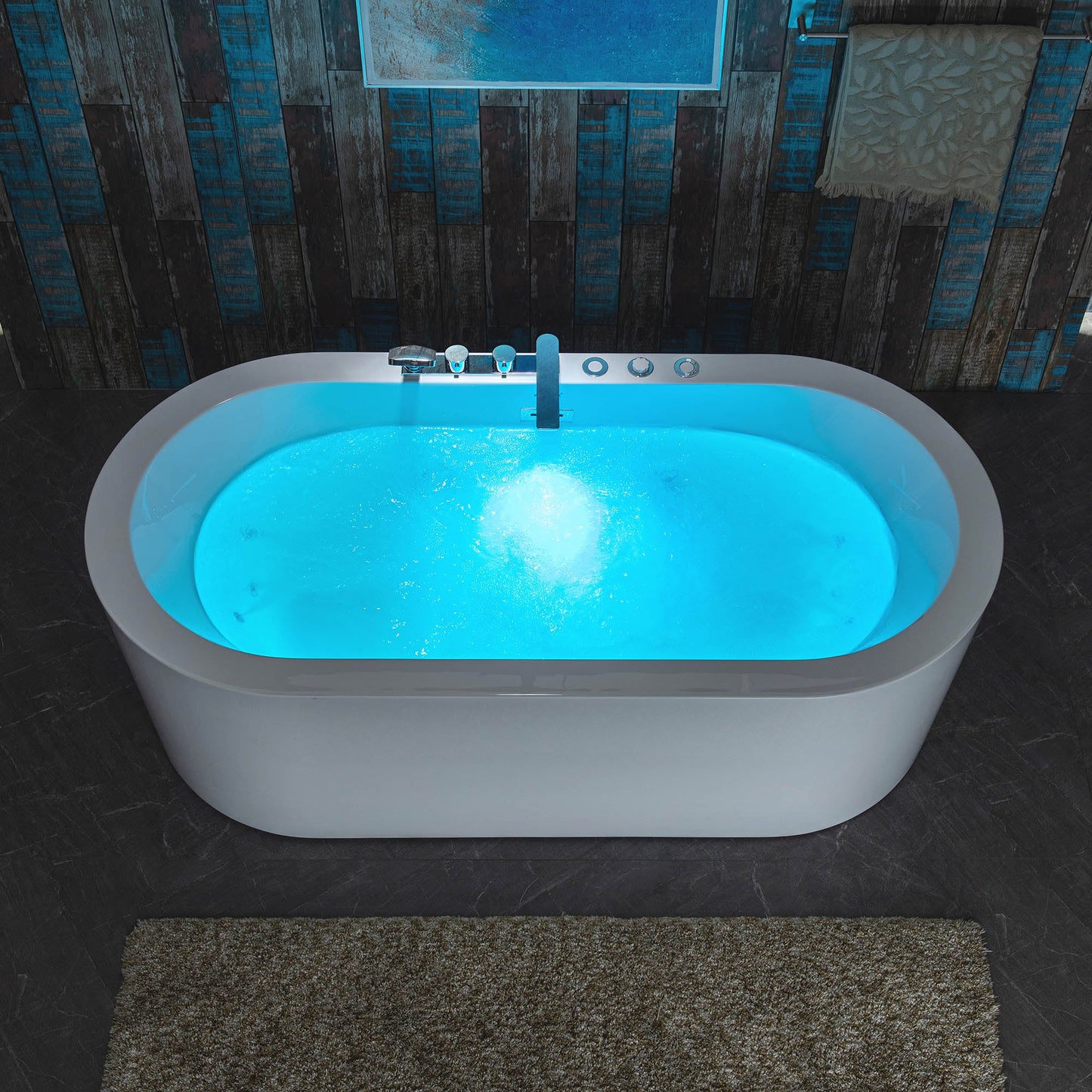 WOODBRIDGE 66-1/2" x 31-7/8" Whirlpool Water Jetted and Air Bubble Freestanding Heated Soaking Combination Bathtub with Tub Filler