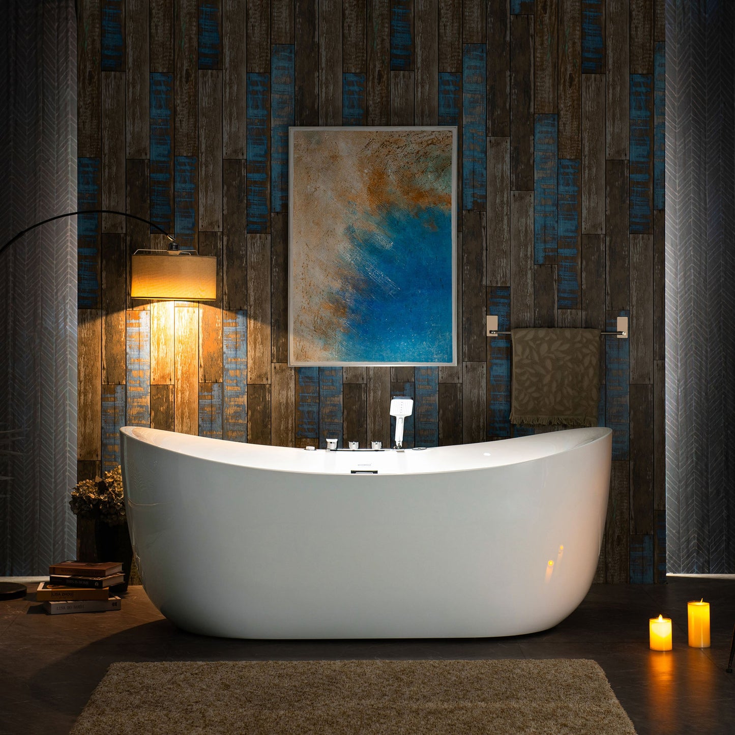 WOODBRIDGE 72" x 35-3/8" Whirlpool Water Jetted and Air Bubble Freestanding Heated Soaking Combination Bathtub with Tub Filler and LED control panel