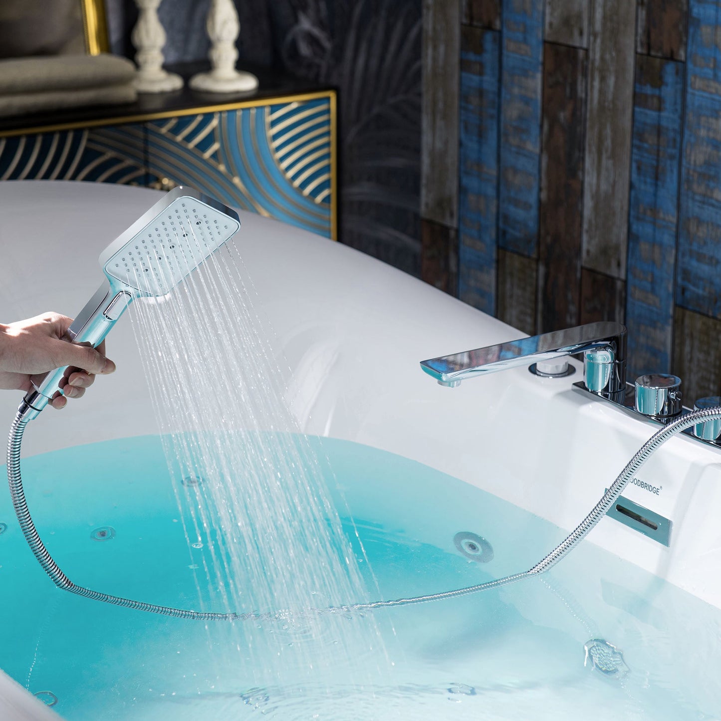 WOODBRIDGE 72" x 35-3/8" Whirlpool Water Jetted and Air Bubble Freestanding Heated Soaking Combination Bathtub with Tub Filler and LED control panel