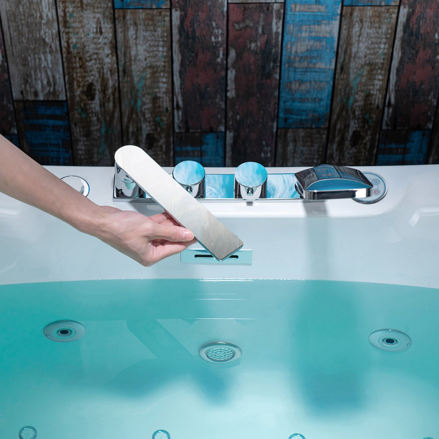 WOODBRIDGE 72" x 35-3/8" Whirlpool Water Jetted and Air Bubble Freestanding Heated Soaking Combination Bathtub with Tub Filler and LED control panel