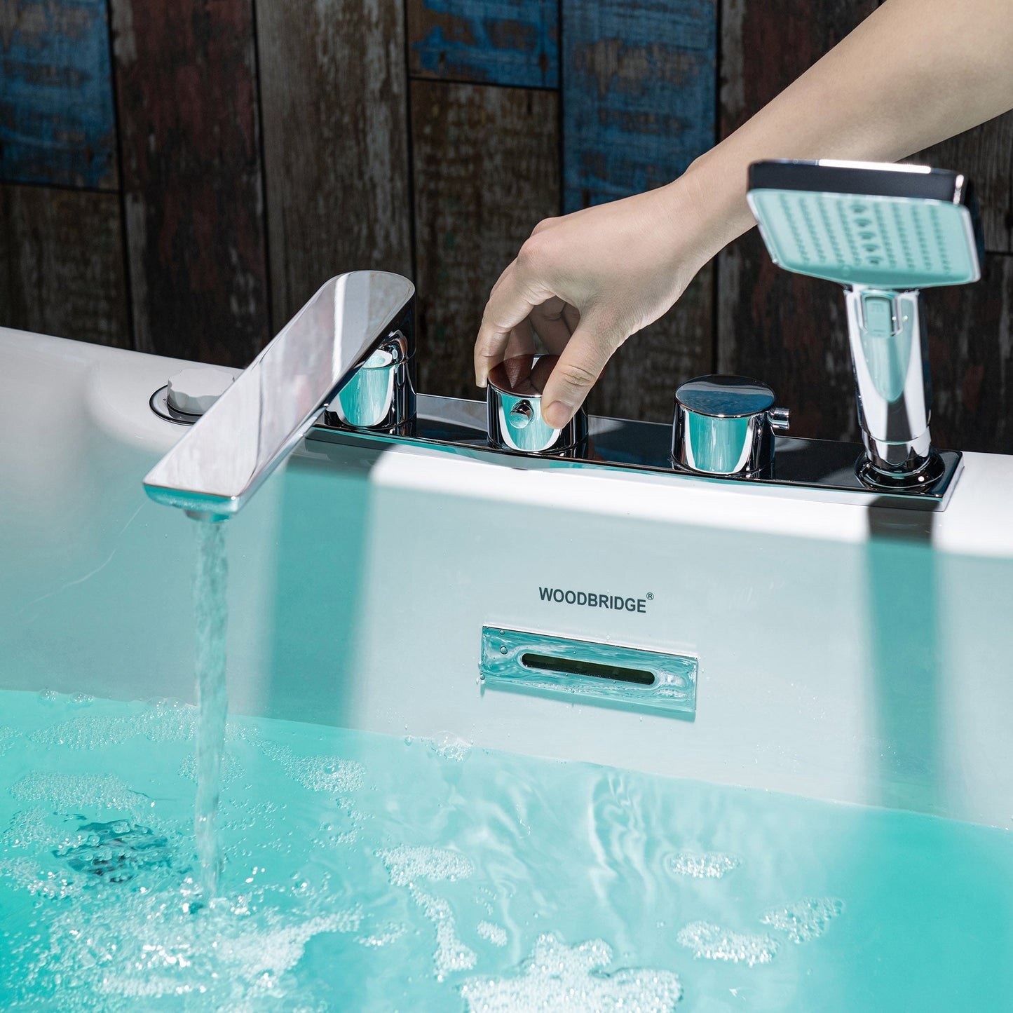 WOODBRIDGE 72" x 35-3/8" Whirlpool Water Jetted and Air Bubble Freestanding Heated Soaking Combination Bathtub with Tub Filler and LED control panel