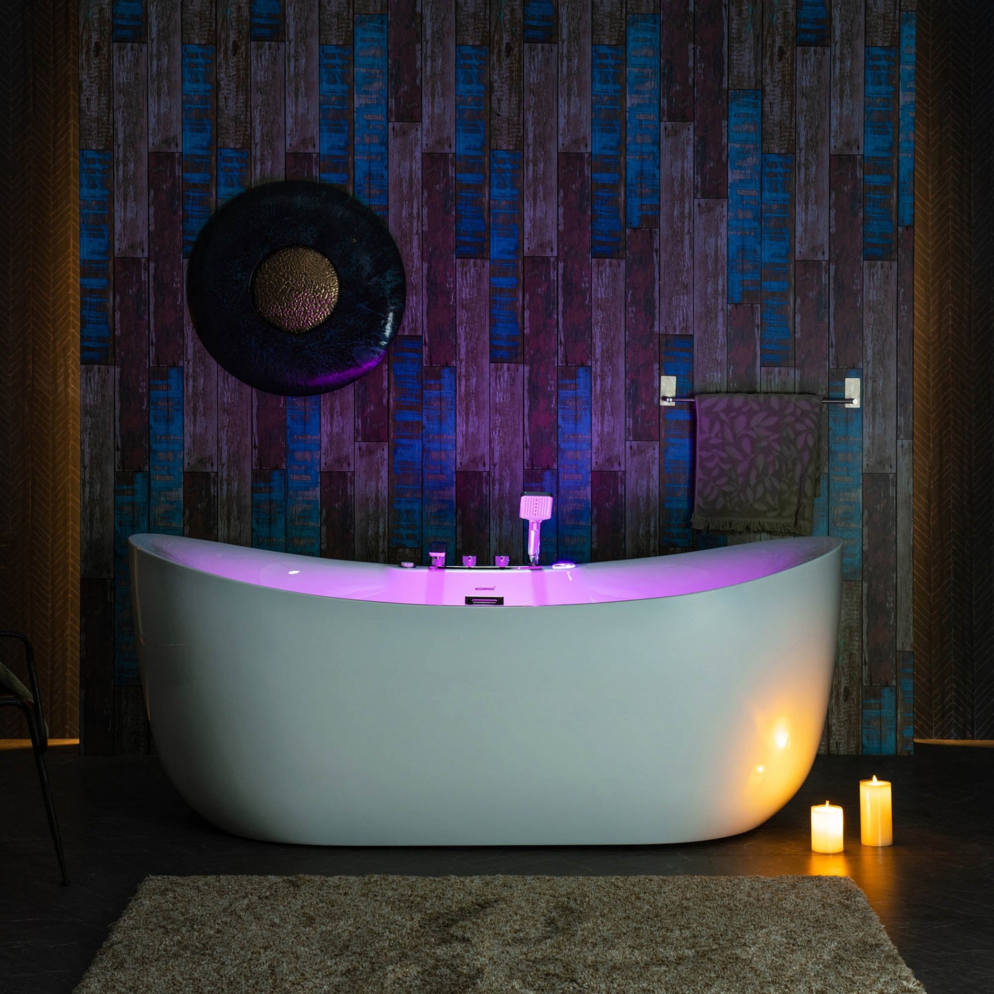 WOODBRIDGE 72" x 35-3/8" Whirlpool Water Jetted and Air Bubble Freestanding Heated Soaking Combination Bathtub with Tub Filler and LED control panel