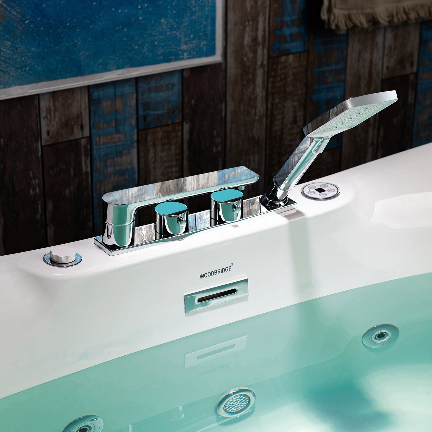 WOODBRIDGE 72" x 35-3/8" Whirlpool Water Jetted and Air Bubble Freestanding Heated Soaking Combination Bathtub with Tub Filler and LED control panel