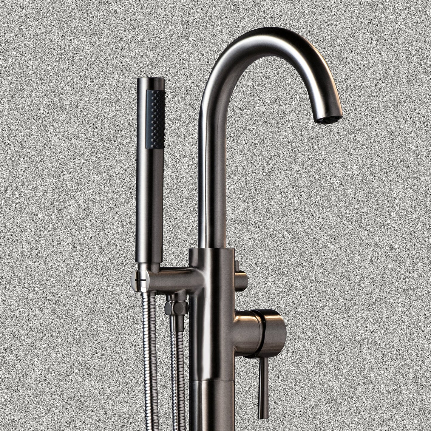 WOODBRIDGE F0023BNRD Contemporary Single Handle Floor Mount Freestanding Tub Filler Faucet with Cylinder Shape Hand shower