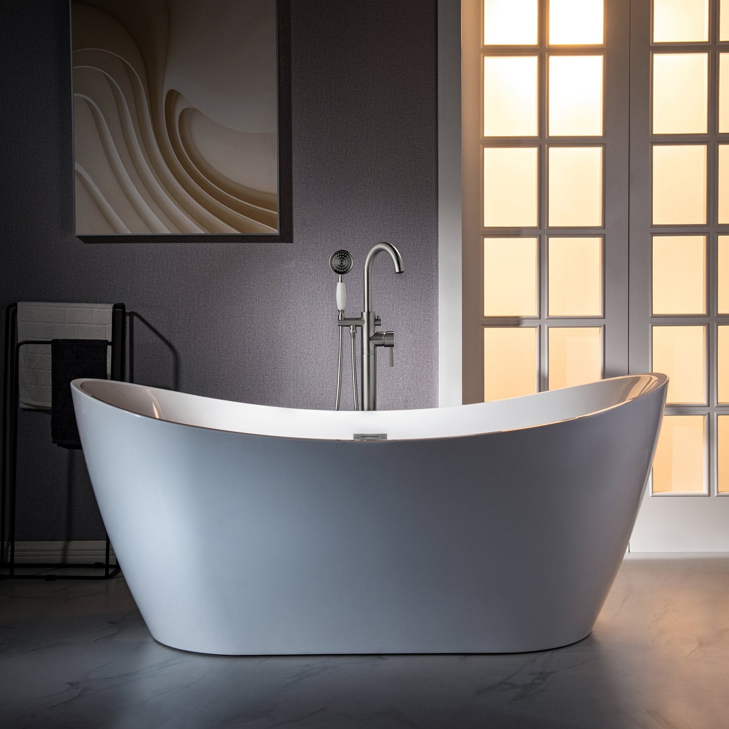 WOODBRIDGE F0023BNVT Fusion Single Handle Floor Mount Freestanding Tub Filler Faucet with Telephone Hand shower