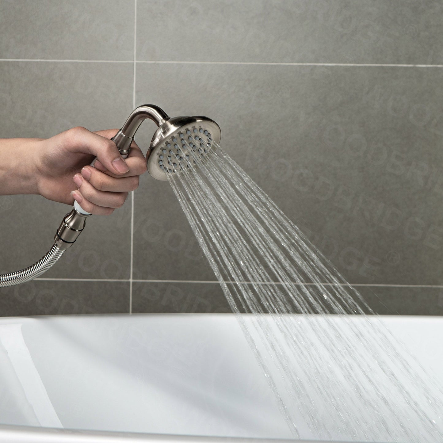 WOODBRIDGE F0023BNVT Fusion Single Handle Floor Mount Freestanding Tub Filler Faucet with Telephone Hand shower