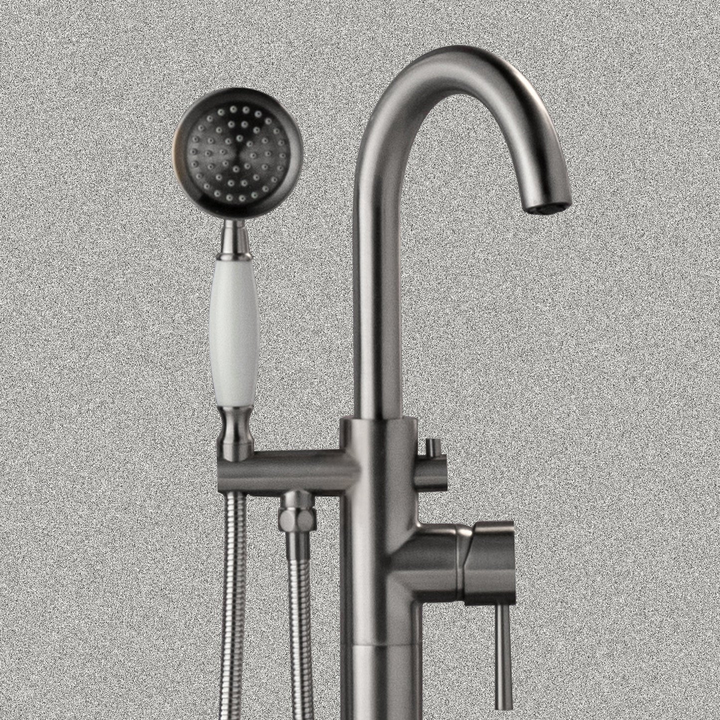 WOODBRIDGE F0023BNVT Fusion Single Handle Floor Mount Freestanding Tub Filler Faucet with Telephone Hand shower