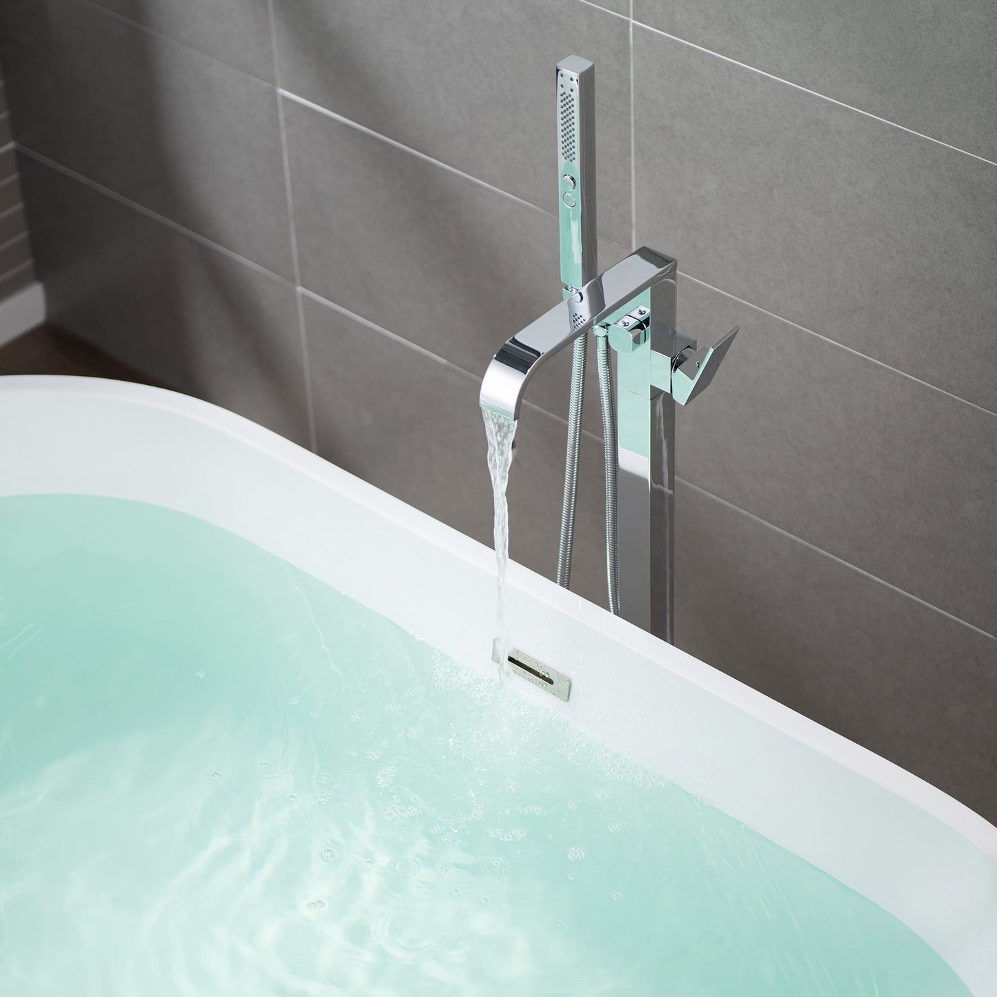 WOODBRIDGE F0040BN Contemporary Single Handle Floor Mount Freestanding Tub Filler Faucet with Hand shower
