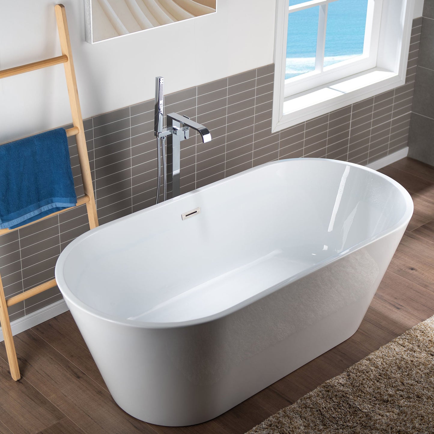 WOODBRIDGE F0040BN Contemporary Single Handle Floor Mount Freestanding Tub Filler Faucet with Hand shower