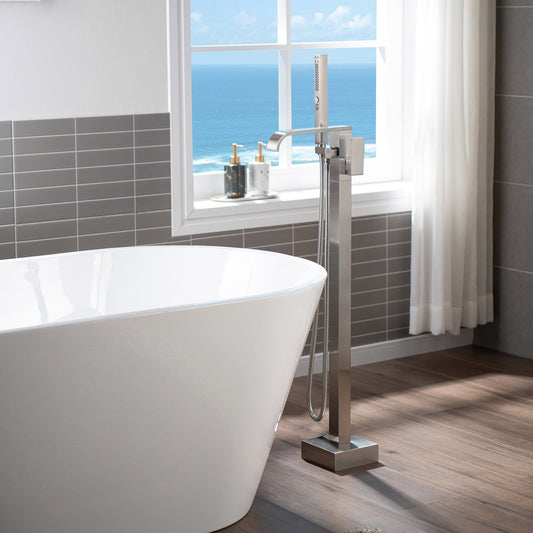 WOODBRIDGE F0040BN Contemporary Single Handle Floor Mount Freestanding Tub Filler Faucet with Hand shower