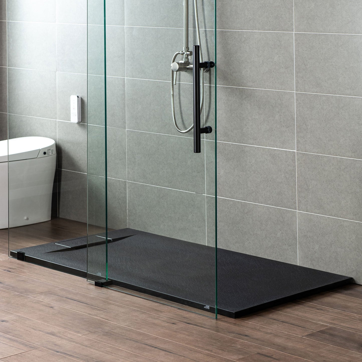 WOODBRIDGE 47.5 in L x 31.5 in W Zero Threshold End Drain Shower Base with Reversible Drain Placement, Matching Decorative Drain Plate and Tile Flange, Wheel Chair Access, Low Profile