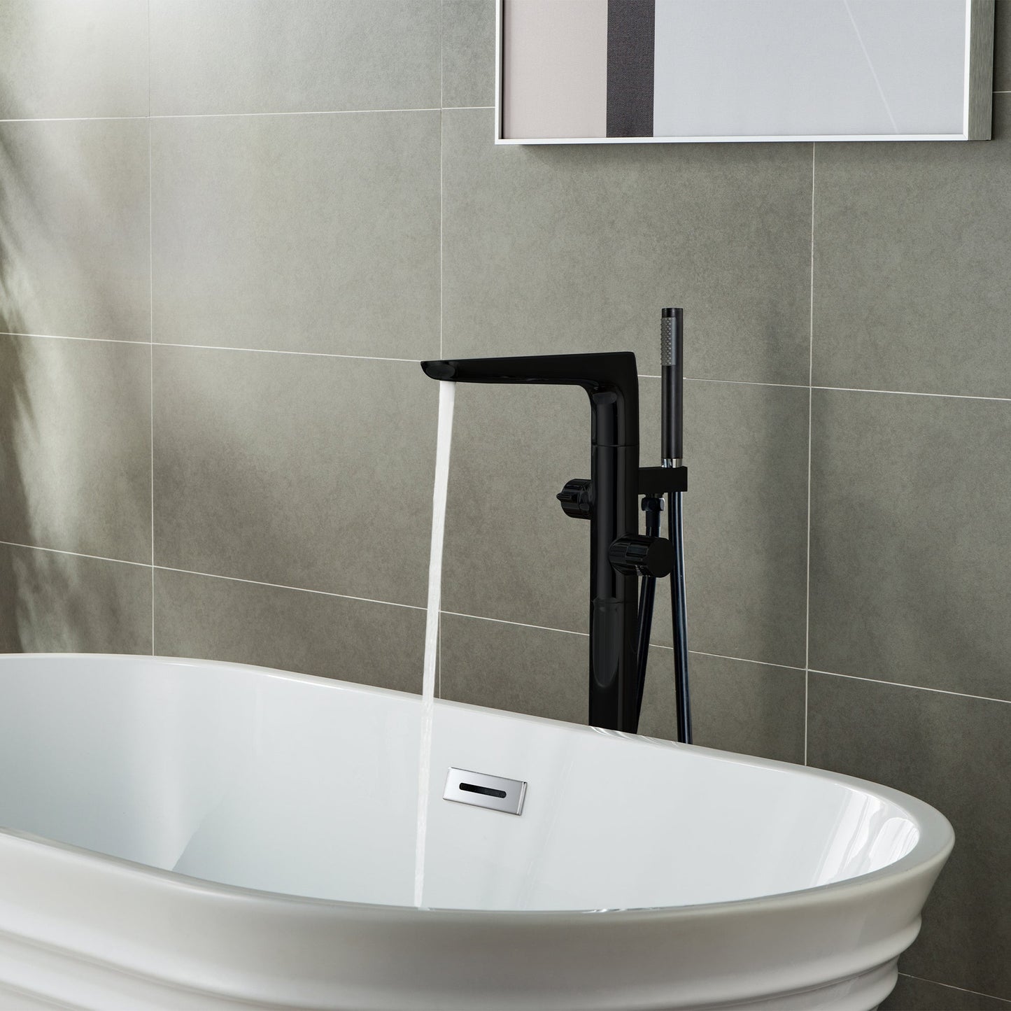 WOODBRIDGE F0014BN Contemporary Single Handle Floor Mount Freestanding Tub Filler Faucet with Hand shower