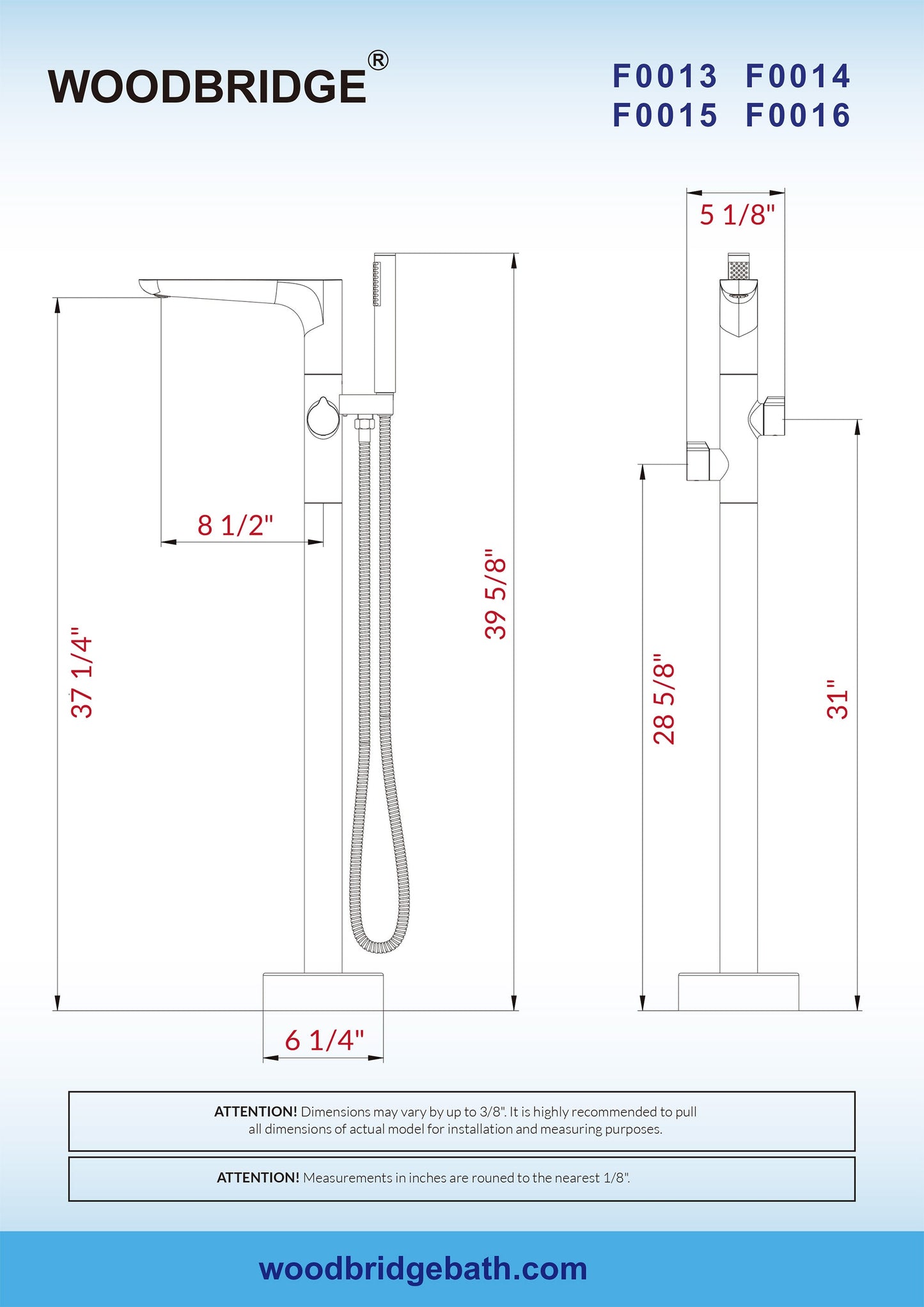 WOODBRIDGE F0014BN Contemporary Single Handle Floor Mount Freestanding Tub Filler Faucet with Hand shower