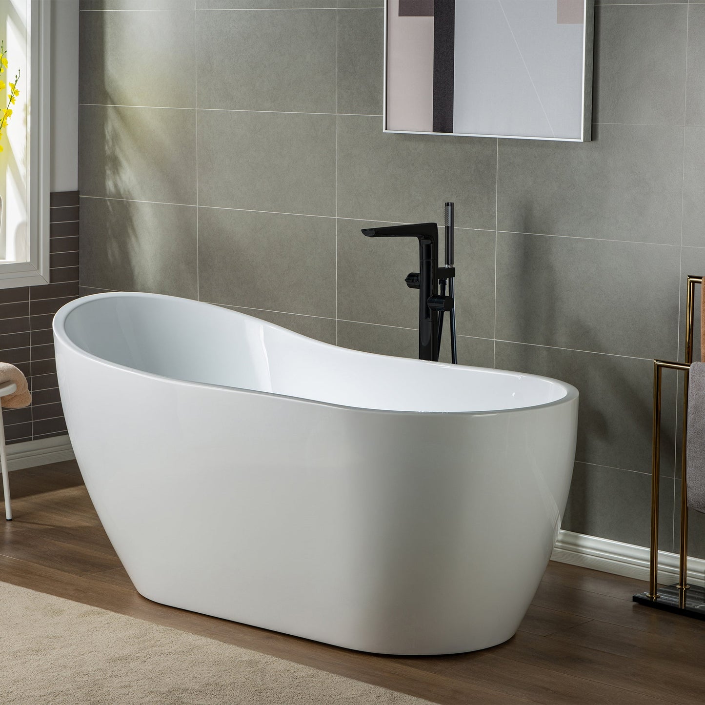 WOODBRIDGE F0014BN Contemporary Single Handle Floor Mount Freestanding Tub Filler Faucet with Hand shower